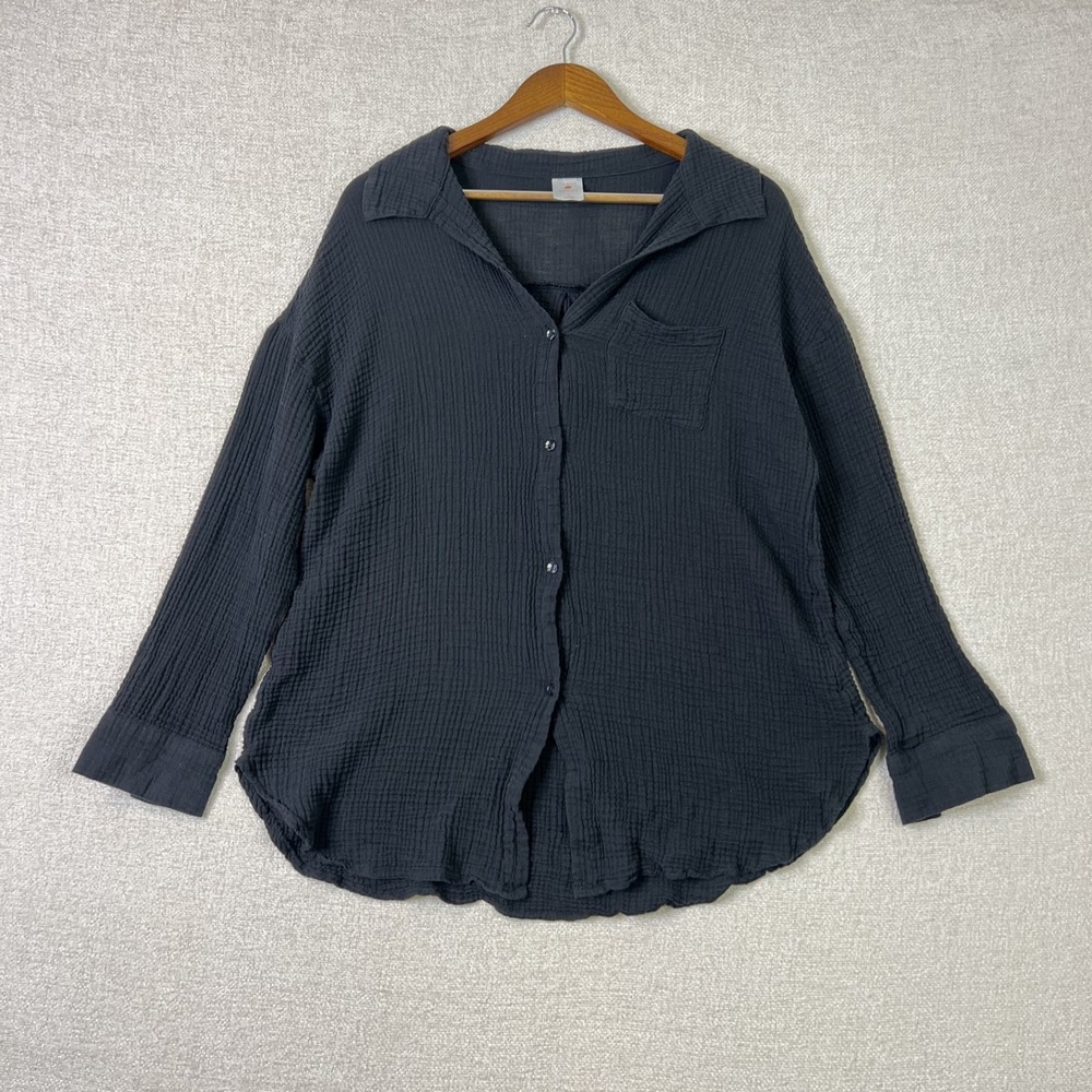 100% Organic Cotton Tunic Black Boho Lagenlook Coastal Top Women's Size L